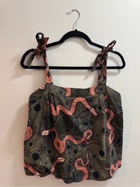 Corey Lynn Calter Black & Coral Snake Printed Tie-Shoulder Camisole